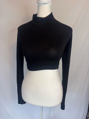 PrettyLittleThing Black Long Sleeve Mock Neck Crop Top, Peekaboo Cutout Side